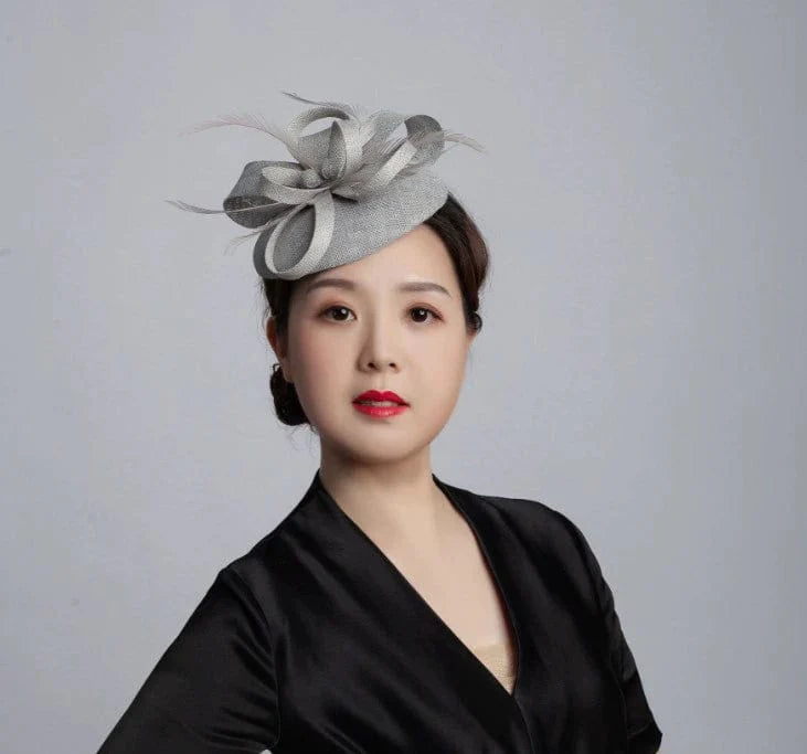Vintage linen topper hat with floral design, elegant wedding headwear for brides, by Showlu Fashion.
