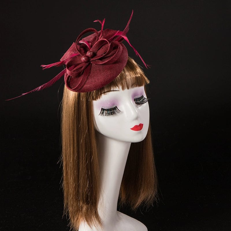 Vintage linen topper hat with floral design, elegant wedding headwear for brides by Showlu Fashion.
