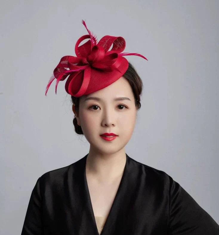 Vintage linen topper hat by Showlu Fashion, elegant floral wedding headwear for classic bridal wedding accessories.