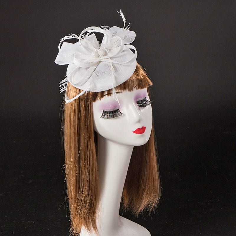 Vintage linen topper hat by Showlu Fashion with elegant floral wedding design, perfect for bridal headwear.