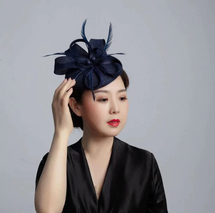Vintage linen topper hat by Showlu Fashion with elegant floral design, perfect for wedding or special occasion headwear.