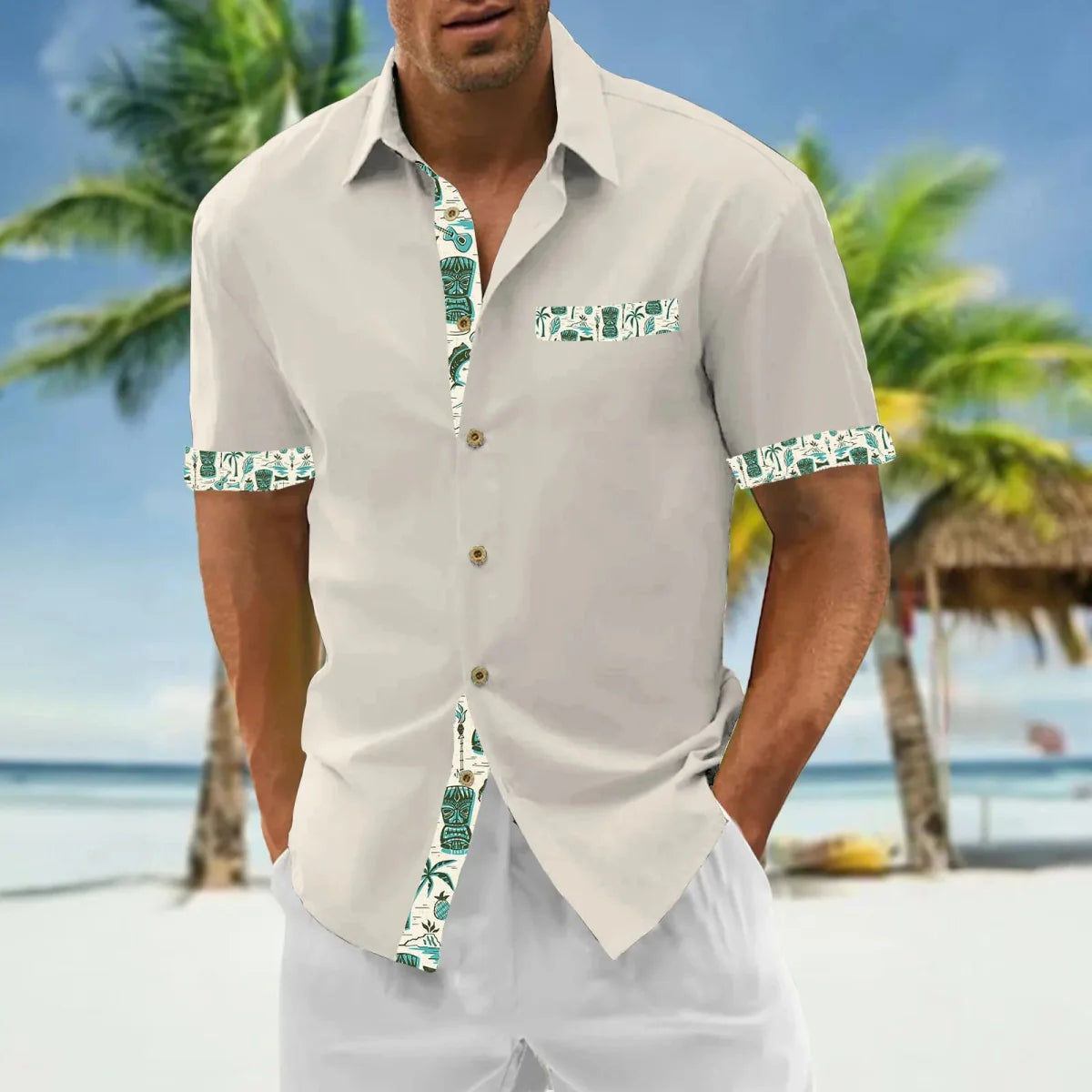 Men's oversized casual shirt by Showlu Fashion, loose short sleeve top with a classic style, perfect for relaxed everyday wear.