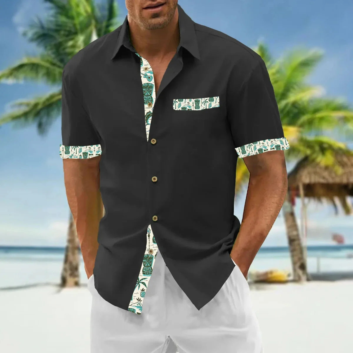 Men's oversized casual shirt by Showlu Fashion with short sleeves, loose fit, and classic style, perfect for relaxed everyday wear.