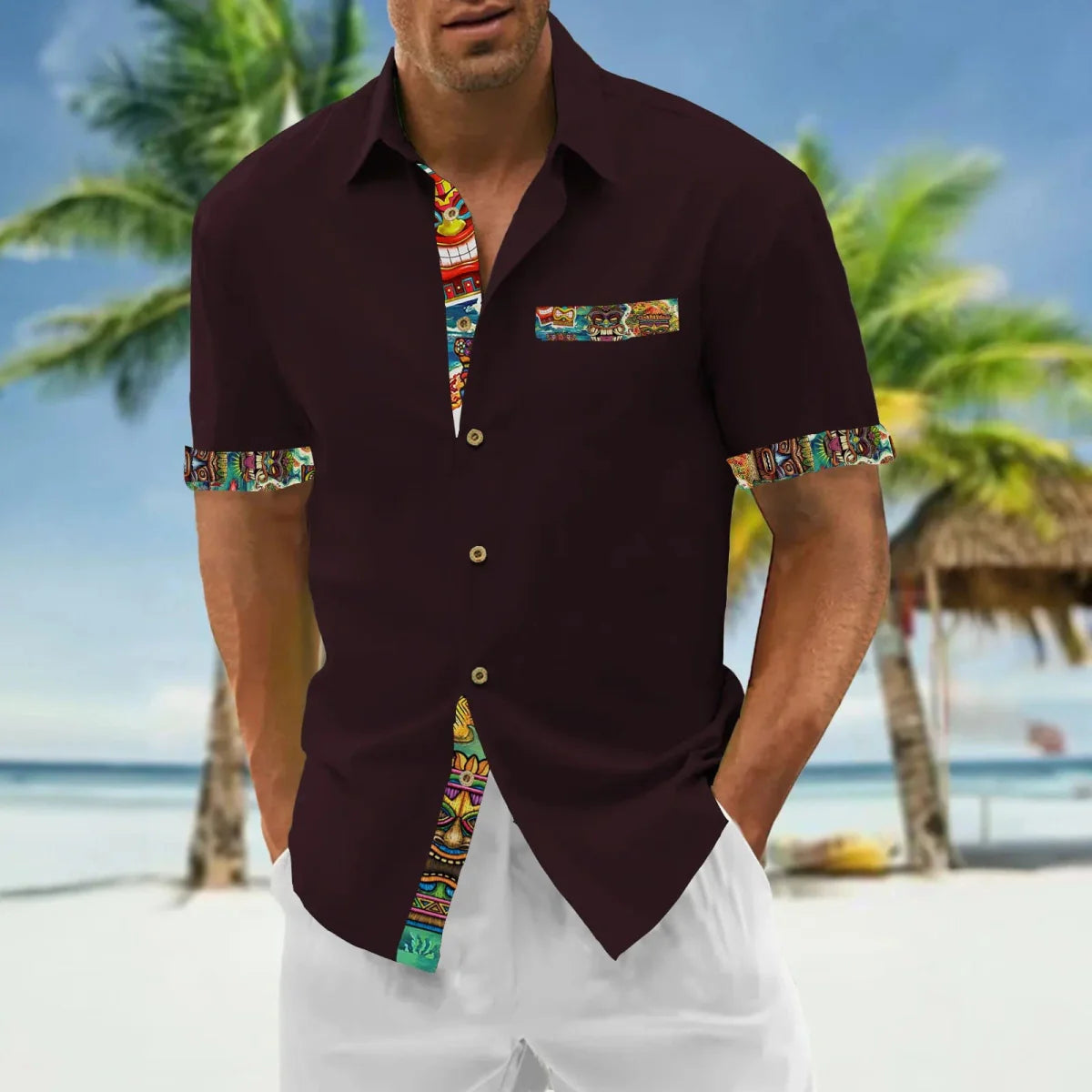 Showlu Fashion men's oversized casual short sleeve shirt in a loose fit, lightweight fabric, and classic style.