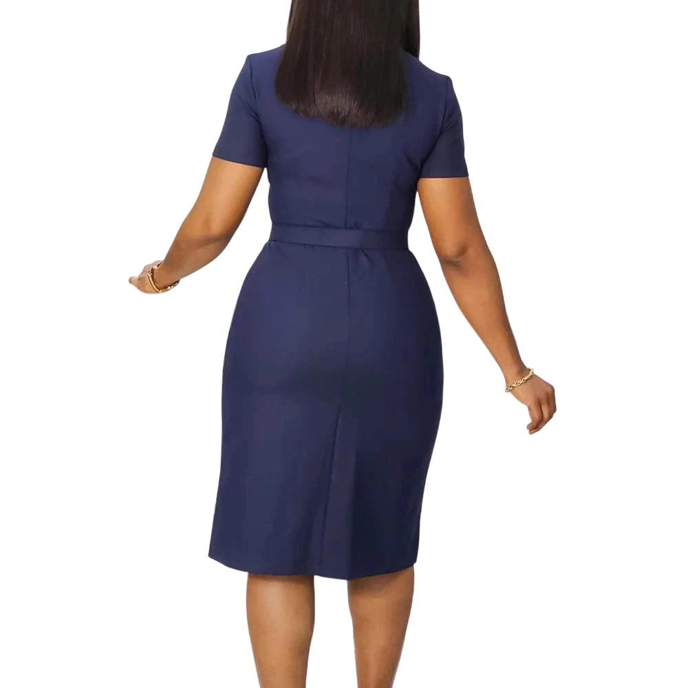 JENYAGE Women's V-Neck Bodycon Dress by SHOWLU FASHION STORE with short sleeves, belt, and elegant wrap design for formal or church wear.