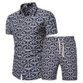 Showlu men's summer beachwear 2-piece set with printed shirt and shorts, perfect for casual seaside outings.
