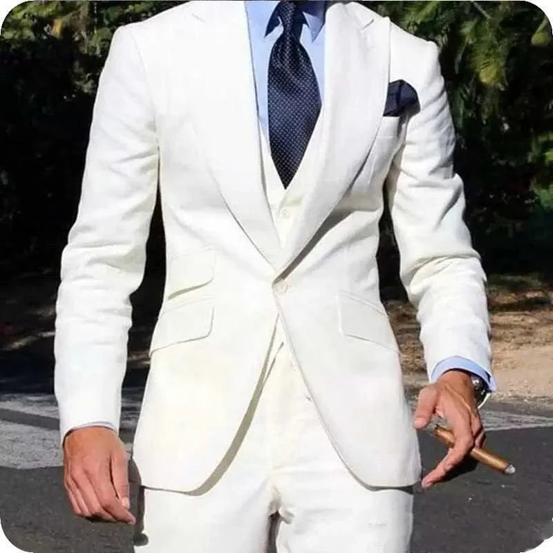 Classy SHOWLU Men's slim fit 3-piece wedding tuxedo suit with wool blend fabric, formal jacket, vest, and pants for grooms and groomsmen