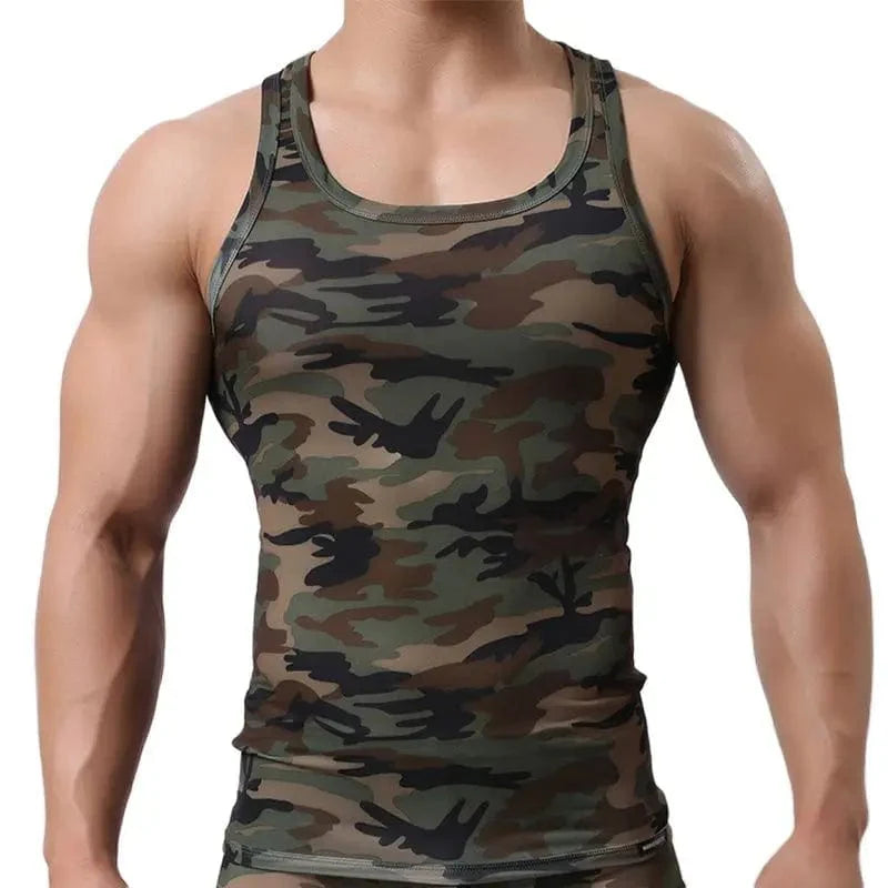 Clever-MenMode men's camouflage quick-dry tank top, sleeveless gym fitness vest with elastic fabric for bodybuilding and active wear