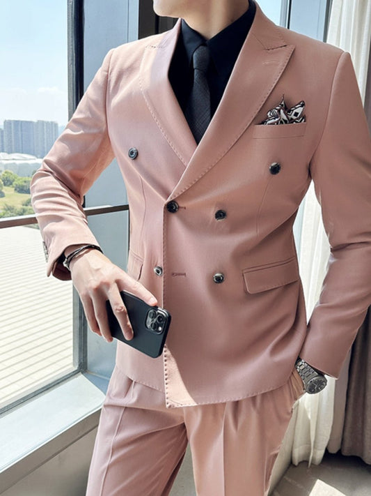 Closure Collar Slim - Fit Host Pink Suit Suit - SHOWLU FASHION STORE