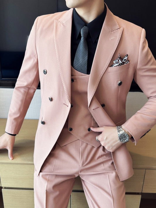 Closure Collar Slim - Fit Host Pink Suit Suit - SHOWLU FASHION STORE