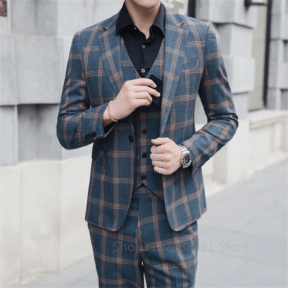 Coat Vest Pants 2024 Men's Fashion Boutique Stripes Wedding Suit Three Pieces Set Male Business Casual Blazers Jacket Trousers - SHOWLU FASHION STORE