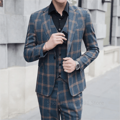 Coat Vest Pants 2024 Men's Fashion Boutique Stripes Wedding Suit Three Pieces Set Male Business Casual Blazers Jacket Trousers - SHOWLU FASHION STORE