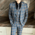 SHOWLU Men's 3-piece striped wedding suit with wool blend blazer, vest, and trousers, ideal for formal occasions and business events.