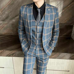 Coat Vest Pants 2024 Men's Fashion Boutique Stripes Wedding Suit Three Pieces Set Male Business Casual Blazers Jacket Trousers - SHOWLU FASHION STORE