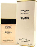 Chanel Coco Mademoiselle Hair Mist in 1.2 oz spray bottle, featuring elegant packaging and floral fragrance for women.