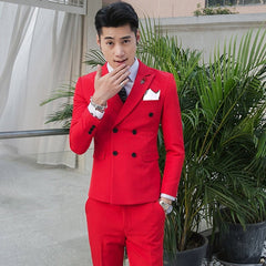 Color Casual Suit Men's Wedding Groom Dress Teenager Handsome Korean Style Slim - Fit Three - Piece Suit - SHOWLU FASHION STORE