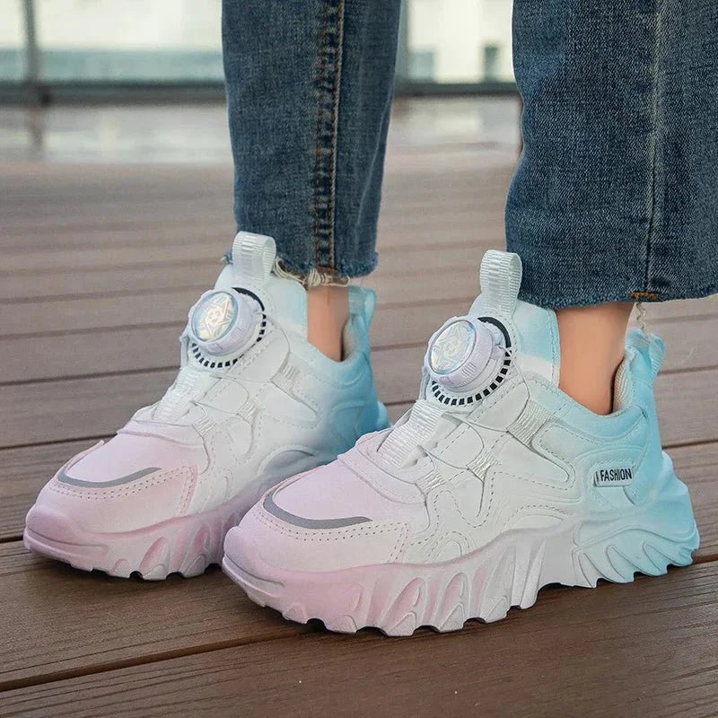 Colorful Qaawal Kids Mesh Running Shoes for boys and girls, lightweight breathable sneakers perfect for spring activities.