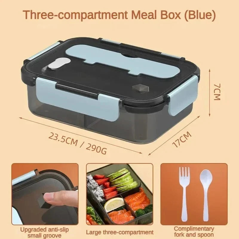 YIYUEQIANLI 1500ml portable bento lunch box with compartments, fork, and spoon for kids, students, and office use.