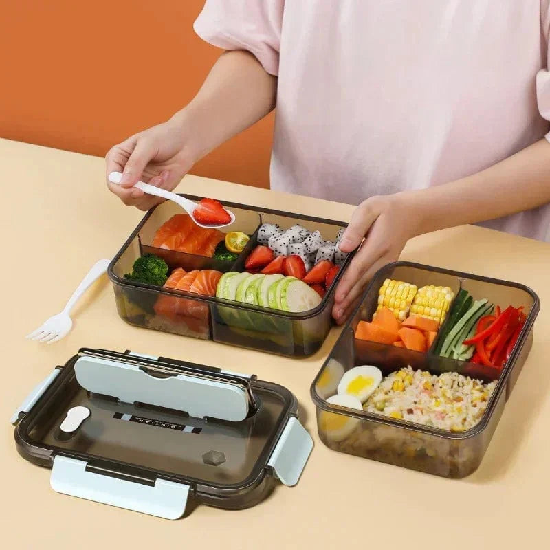 YIYUEQIANLI 1500ML portable bento lunch box with fork and spoon, microwave-safe food storage container for kids and adults