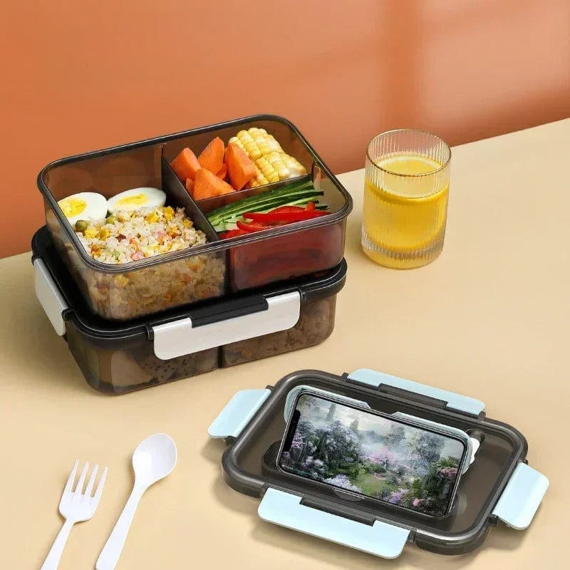 YIYUEQIANLI 1500ML portable bento lunch box with compartments, fork, and spoon for kids, students, and office use.
