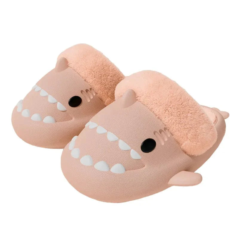 Comwarm shark plush slippers by SHOWLU FASHION STORE, waterproof cotton slip-on shoes with non-slip soles for men and women.