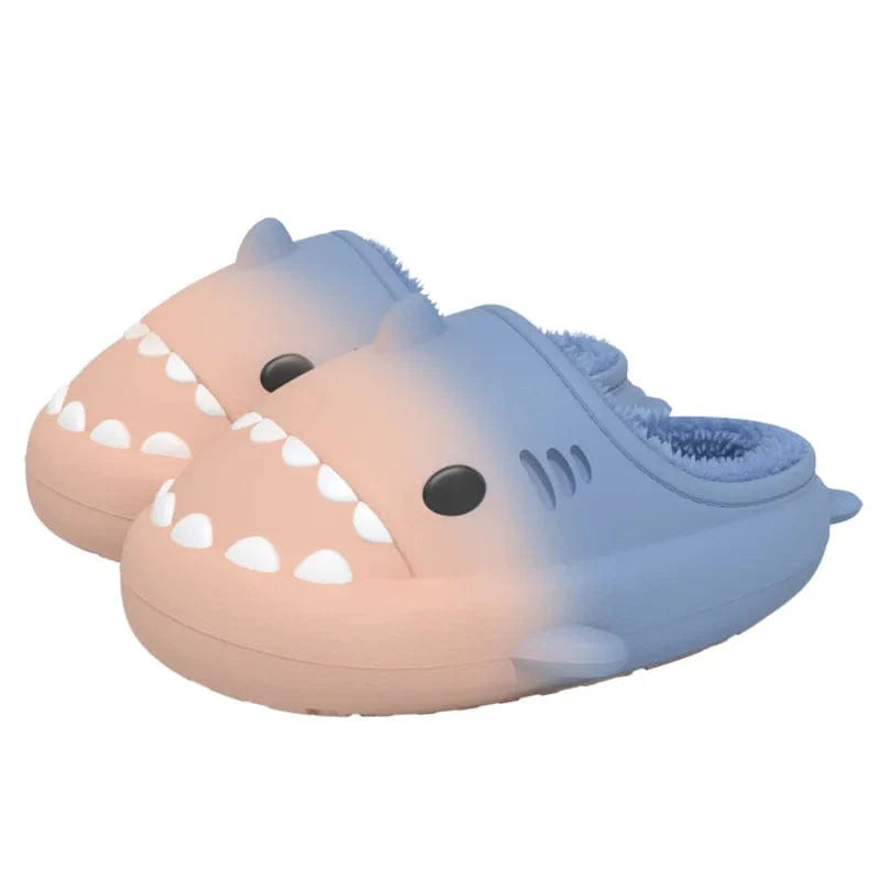 Comwarm Shark plush slippers for women and men, waterproof, non-slip cotton shoes with a cozy shark design for indoor and outdoor wear.