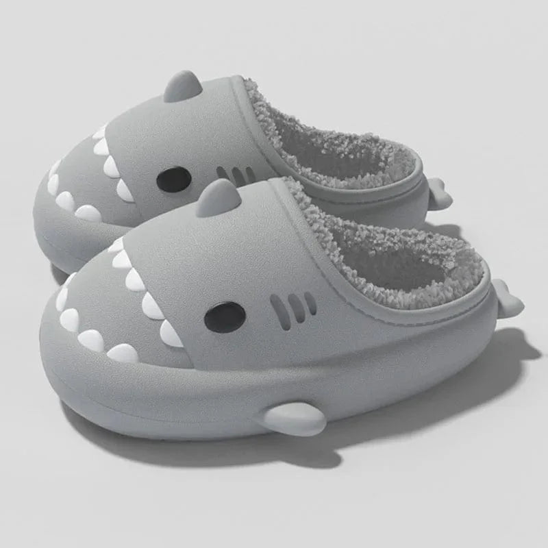 Comwarm Shark plush slippers by SHOWLU FASHION STORE, waterproof, non-slip cotton slippers for women and men, cozy indoor and outdoor wear.