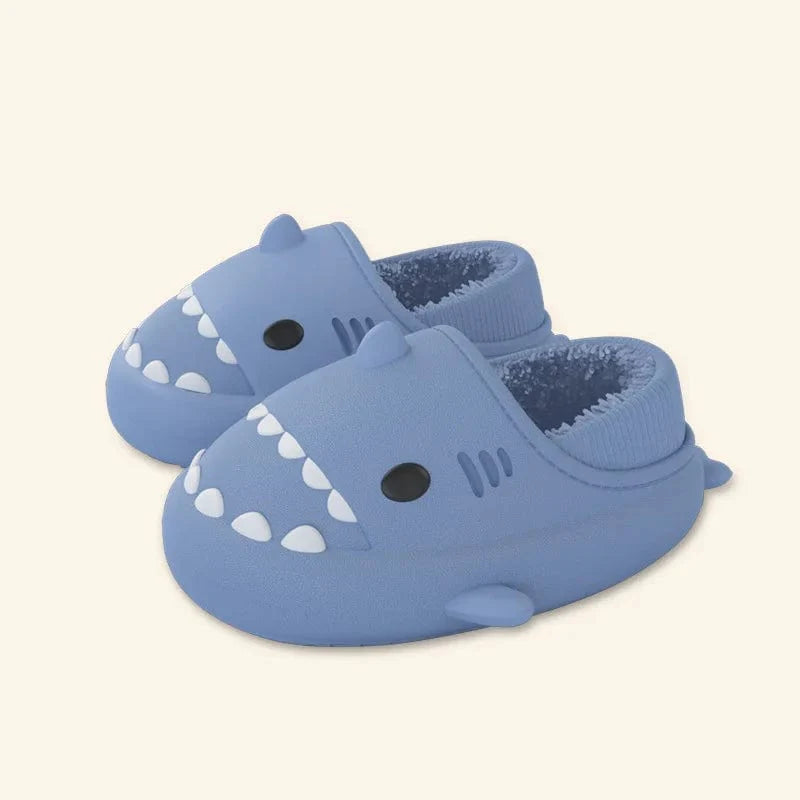 Comwarm Shark Plush Slippers for women and men, waterproof, non-slip, warm cotton shoes with cartoon shark design for indoor and outdoor use.