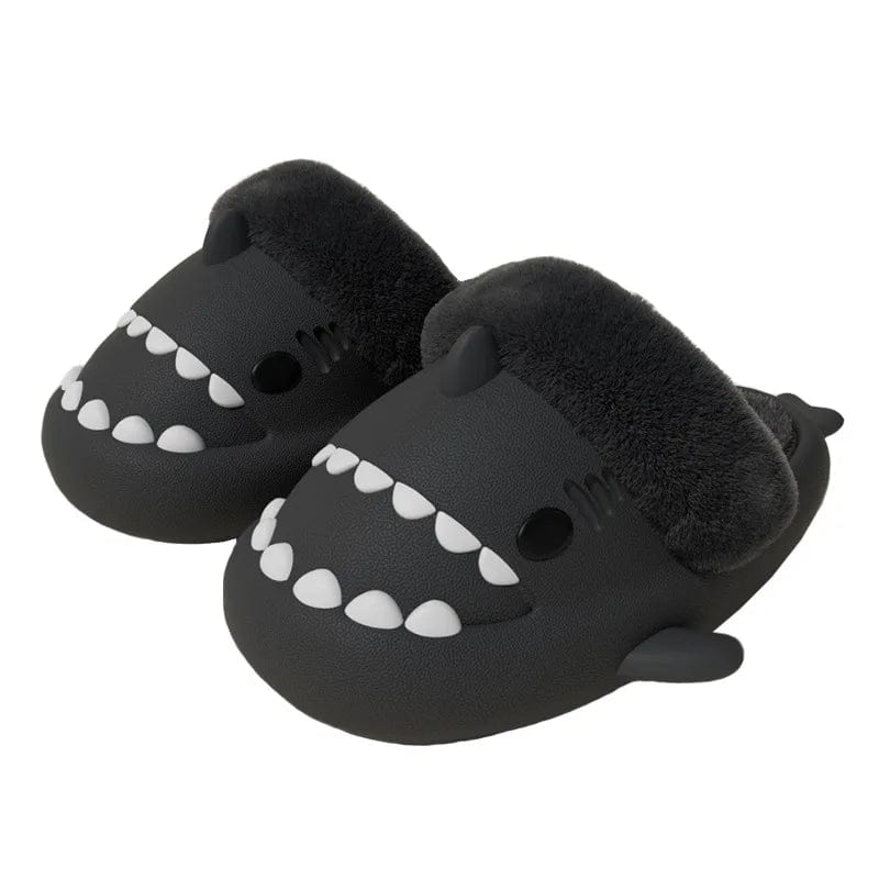 Comwarm Shark Plush Slippers for women and men, waterproof, non-slip, warm cotton shoes with cartoon shark design for indoor and outdoor use.