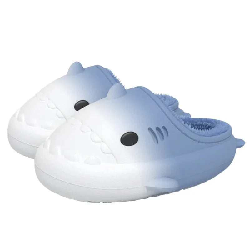 Comwarm Shark plush slippers for women and men, waterproof, non-slip cotton slippers with cartoon shark design for indoor and outdoor wear.