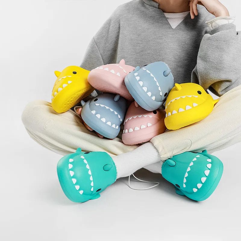 Comwarm Shark plush slippers from SHOWLU FASHION STORE, waterproof non-slip cotton shoes for men and women, warm and cozy for winter.