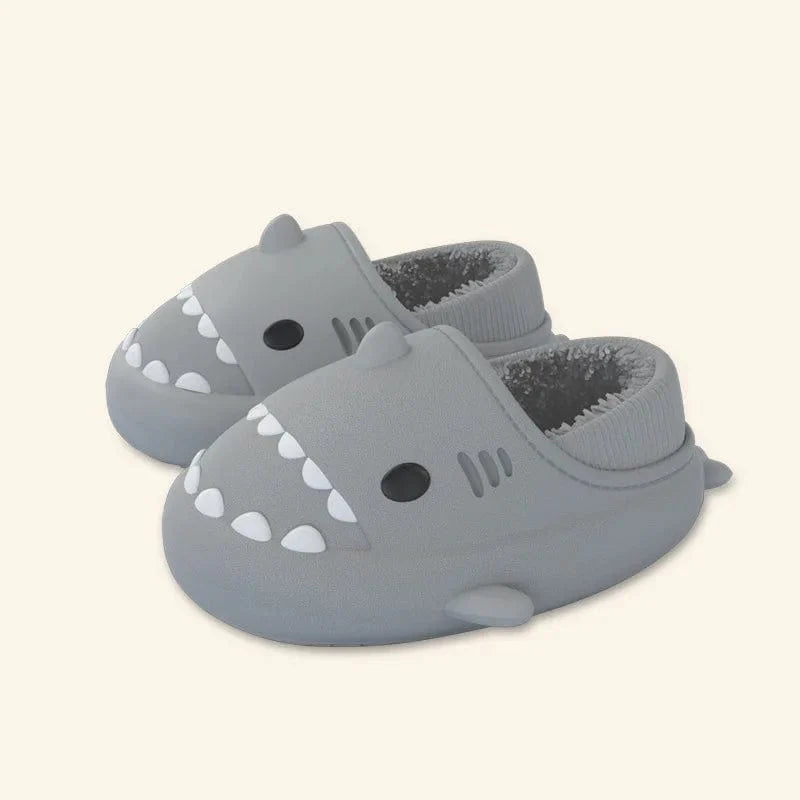 Comwarm Shark plush slippers by SHOWLU FASHION STORE, waterproof, non-slip cotton shoes for women and men, cozy for autumn and winter.