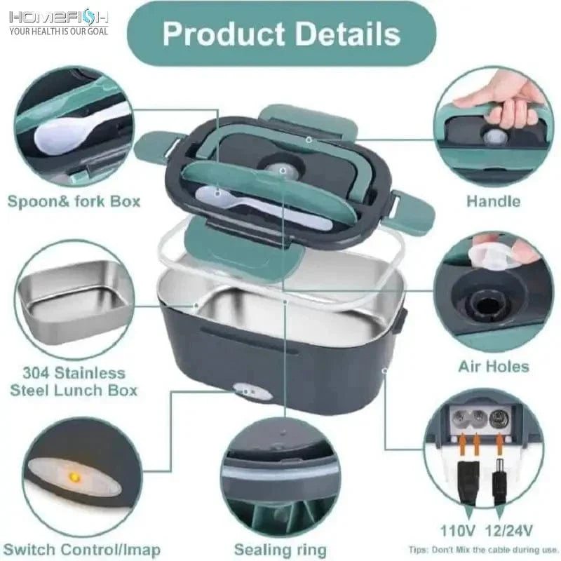 Homefish 1.5L electric lunch box by Showlu Fashion Store, stainless steel food warmer with 60W power for convenient meal heating.
