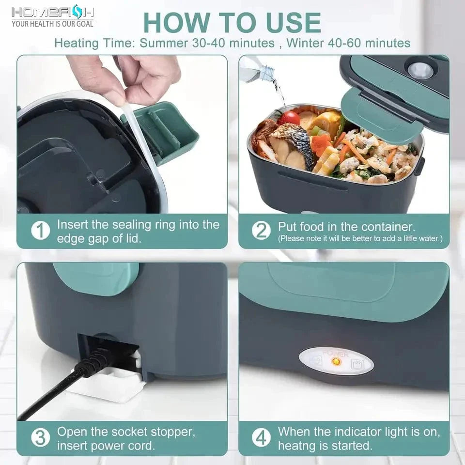 Homefish 1.5L electric lunch box by Showlu Fashion Store featuring stainless steel food warmer and convenient 60W heating solution.