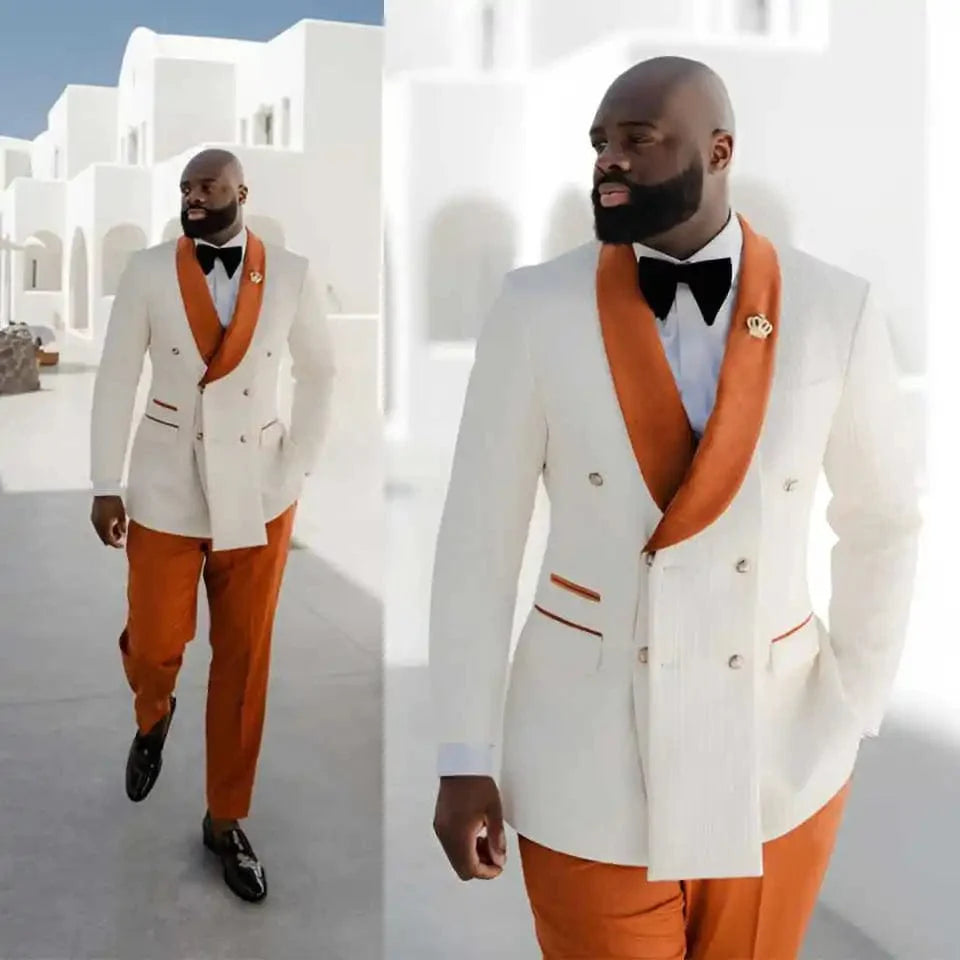 NCDIMS Men's Corduroy Wedding Suit with double-breasted shawl lapel, blazer and pants, stylish groom party tuxedo by SHOWLU FASHION STORE
