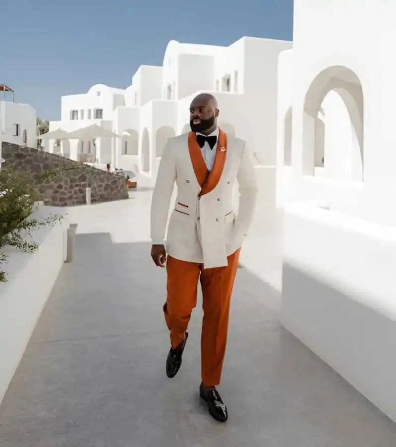 NCDIMS men's corduroy wedding suit with double-breasted shawl lapel blazer and matching pants, stylish groom party tuxedo.
