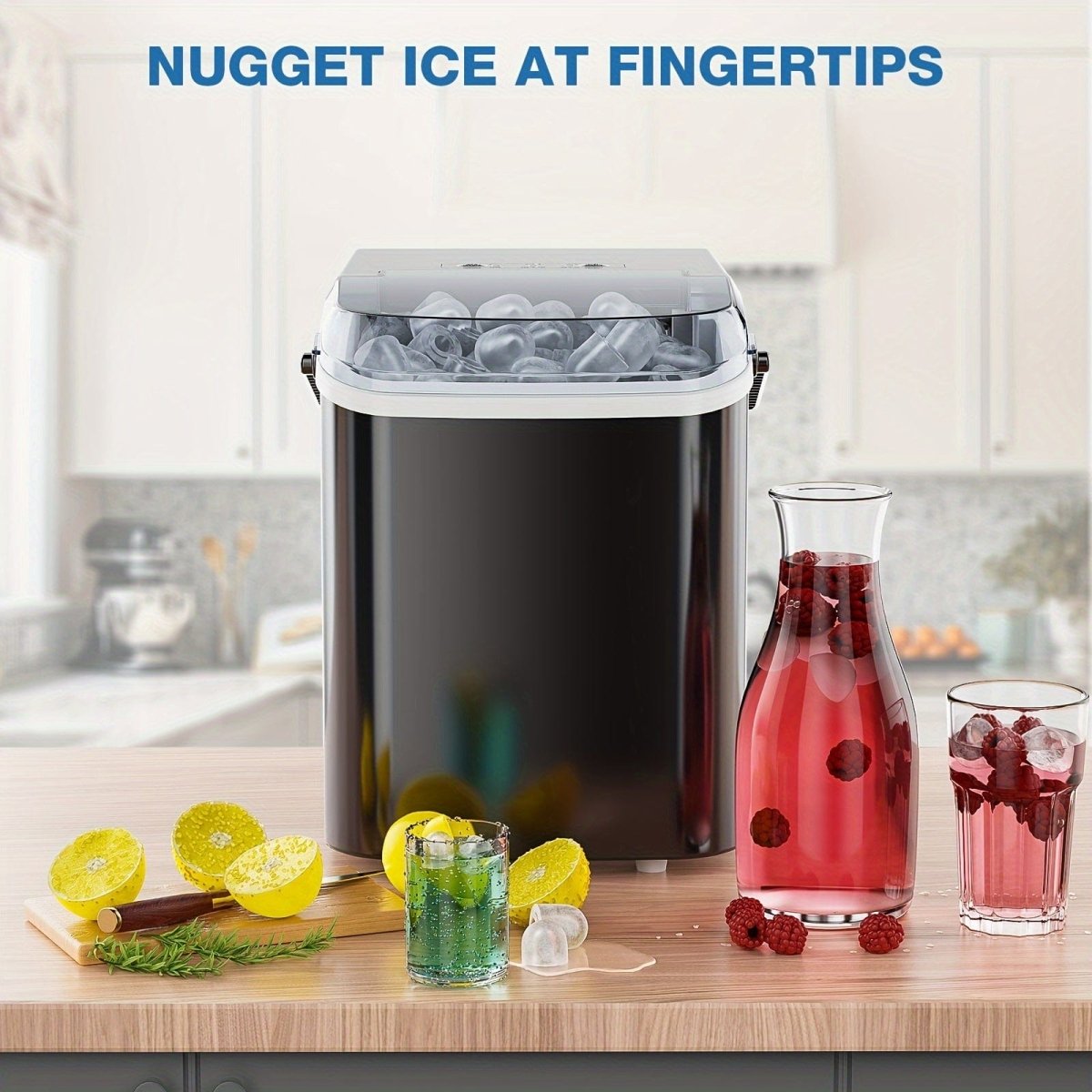 OLIXIS portable ice maker by SHOWLU FASHION STORE showing countertop bullet ice machine with ice scoop, basket, and handle in use.