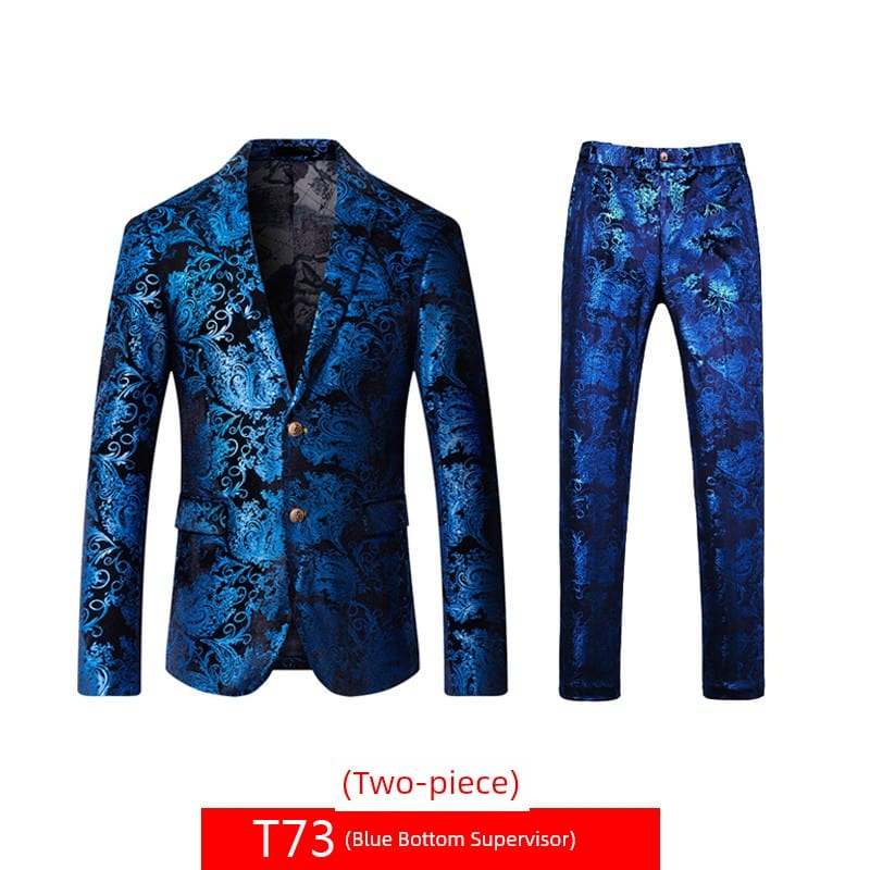 SHOWLU Men's floral bronzing hosting suit, 3-piece slim fit wedding set with court-style printed design, perfect for formal events.