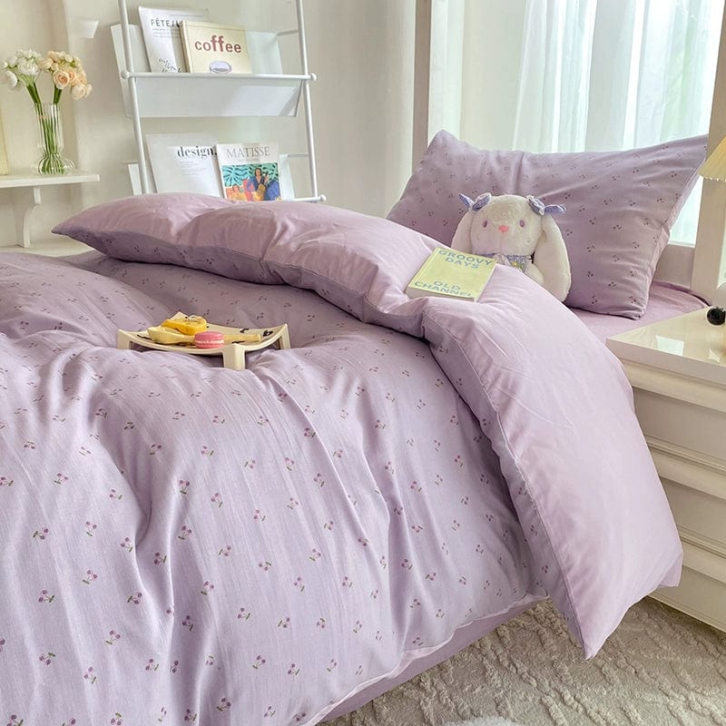 Cream Ins Girly Style Four - Piece Bed Quilt Cover Three - Piece Set Non - Cotton Cotton Student Dormitory Bed Sheet Fitted Sheet - SHOWLU FASHION STORE