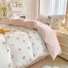 Cream Ins Girly Style Four - Piece Bed Quilt Cover Three - Piece Set Non - Cotton Cotton Student Dormitory Bed Sheet Fitted Sheet - SHOWLU FASHION STORE