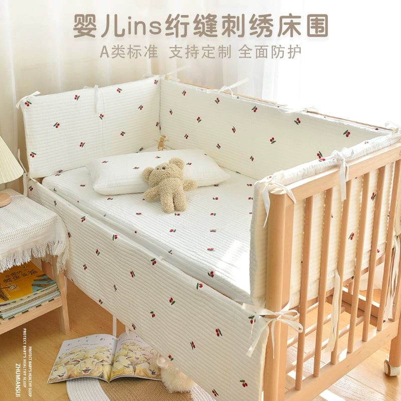 Korean quilted baby crib bumper by SHOWLU FASHION STORE, removable cotton bed fence for newborns and children, washable and customizable.