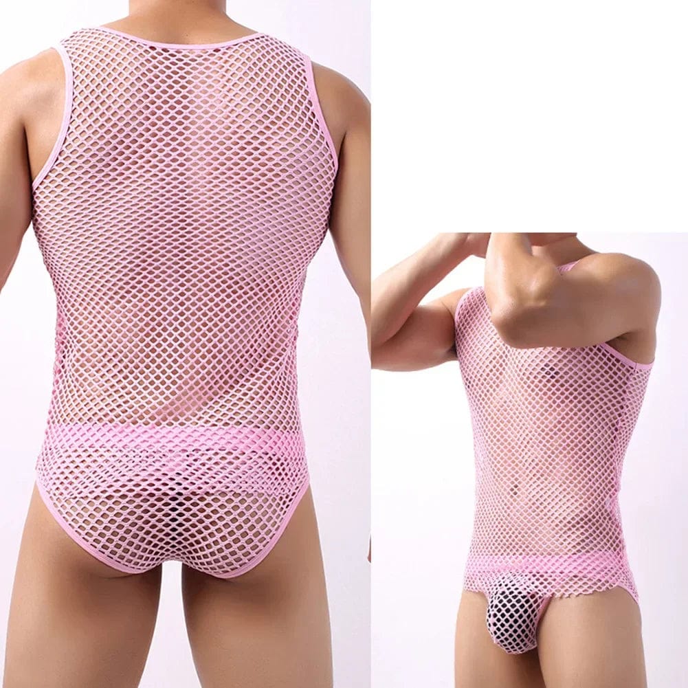 Men's mesh fishnet tank top by SHOWLU FASHION STORE, sleeveless polyester vest with a casual, breathable fishnet design.