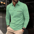 SHOWLU men's long sleeve polo shirt in breathable polyester knit with a front pocket, perfect for spring and autumn wear.