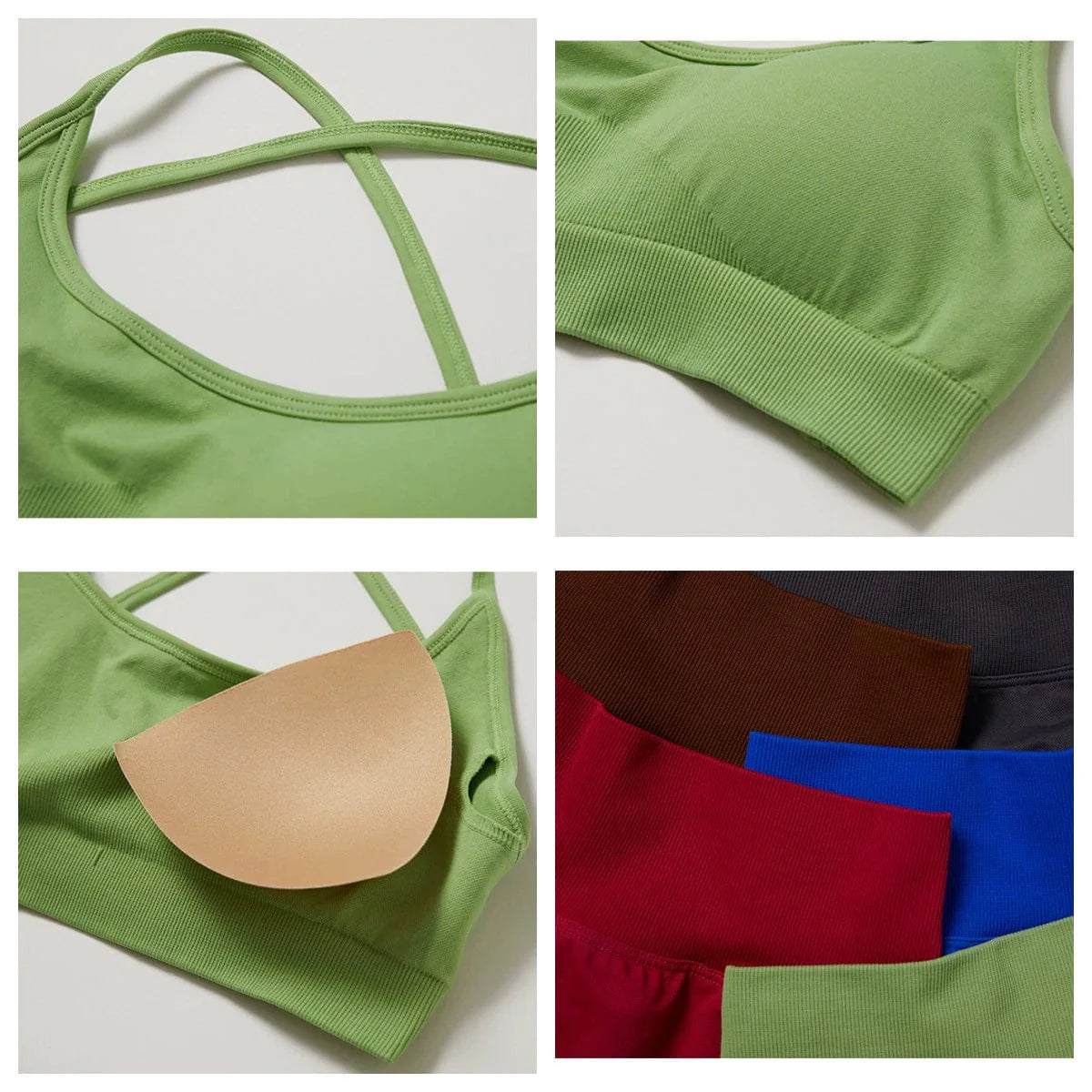 Showlu Seamless Cross Back Yoga Bra made of quick-dry nylon, featuring a snug fit and stylish back design for comfortable workout support.