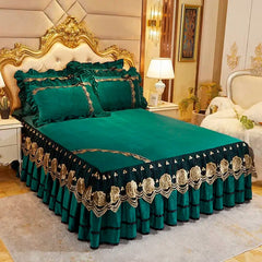 Crystal Velvet Bedspread Plush Lace Bed Skirts Sets Thin Comforter Embroidered Bedding Set with Pillowcases for Queen King Size - SHOWLU FASHION STORE