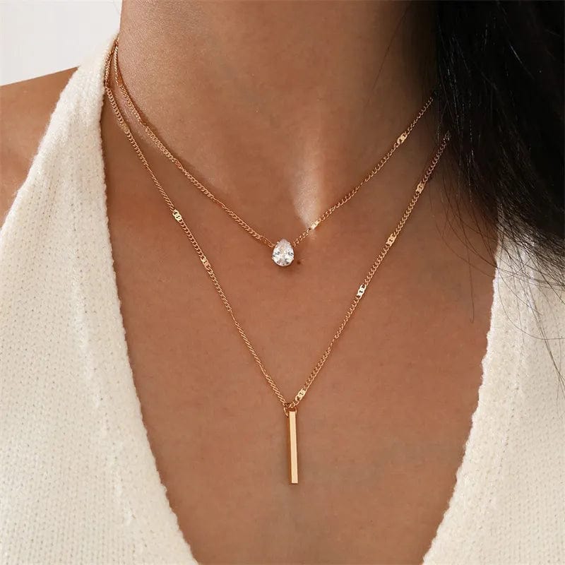 Showlu Crystal Zircon Heart and Star Layered Pendant Necklace for Women with rhinestone charms and vintage style.