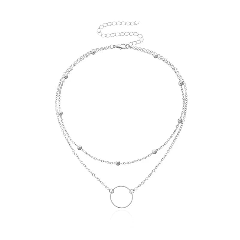Showlu Crystal Zircon Heart and Star Layered Pendant Necklace for Women with rhinestone charms and vintage style.