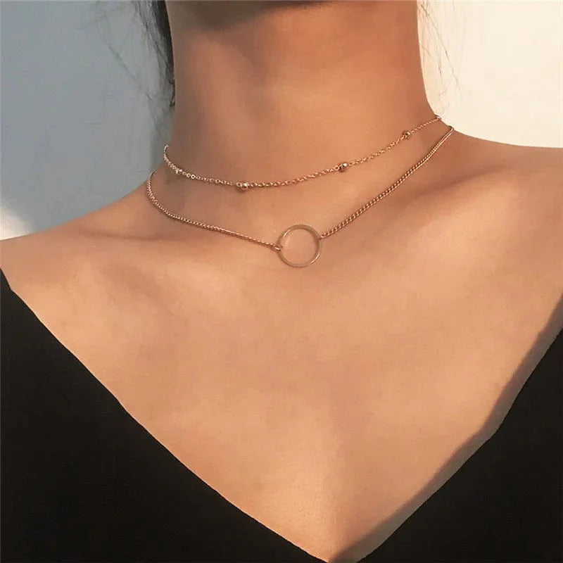 Showlu Crystal Zircon Heart and Star Layered Pendant Necklace for women with vintage rhinestone charms and square accents.