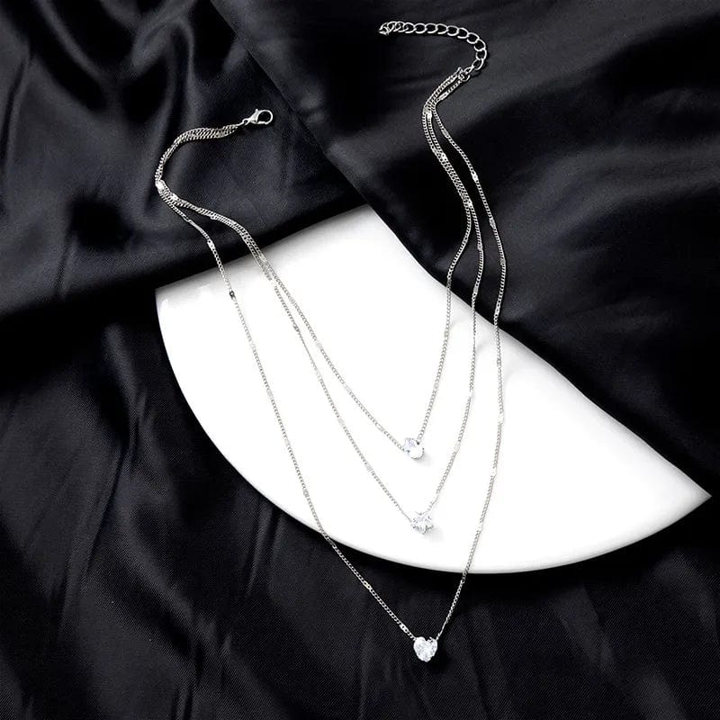 Showlu crystal zircon layered pendant necklace with heart and star charms, featuring rhinestones and vintage style for women.