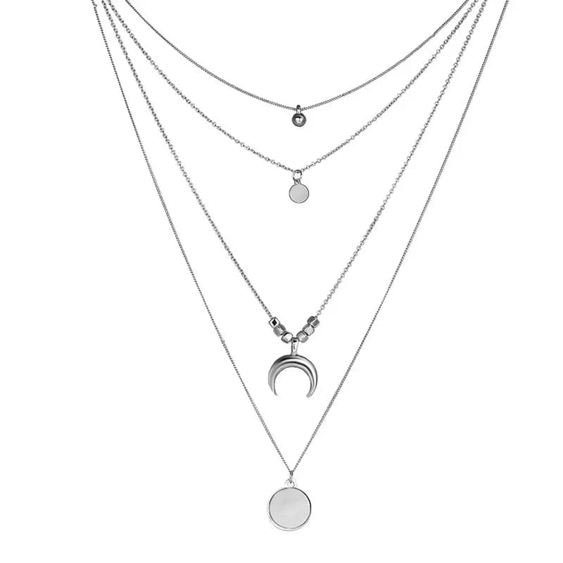 Showlu Fashion layered pendant necklace for women with crystal zircon heart and star charms, vintage rhinestone jewelry.